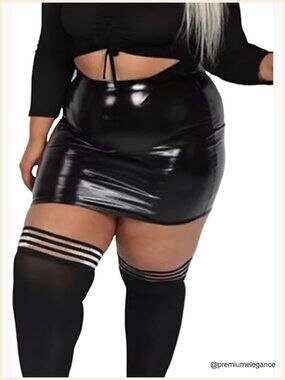 Plus Size Faux Patent Leather Mini Skirt High Waist Bodycon Pencil